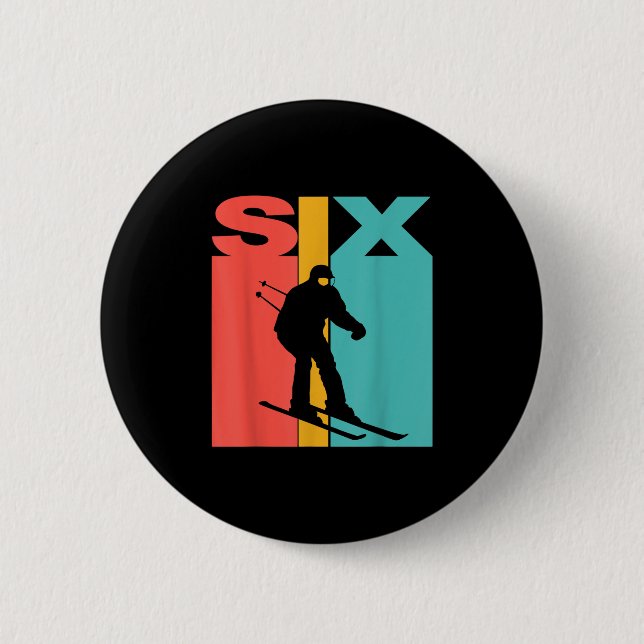 6th Birthday Retro Skiing 6 Year Old Boys Birthday Cm Round Badge (Front)