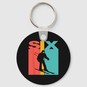 6th Birthday Retro Skiing 6 Year Old Boys Birthday Key Ring