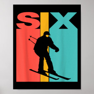 6th Birthday Retro Skiing 6 Year Old Boys Birthday Poster