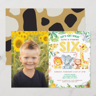 6th Birthday Safari Jungle Animals Boy Picture Invitation