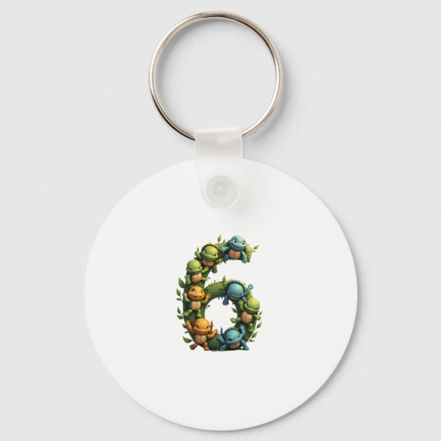 6th Birthday Sea Turtle Tortoise Theme Party 6 Yea Key Ring (Front)