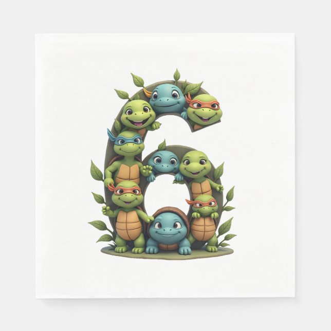 6th Birthday Sea Turtle Tortoise Theme Party 6 Yea Napkin (Front)