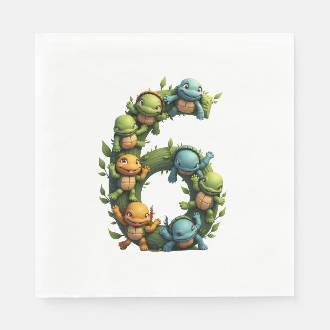 6th Birthday Sea Turtle Tortoise Theme Party 6 Yea Napkin (Front)