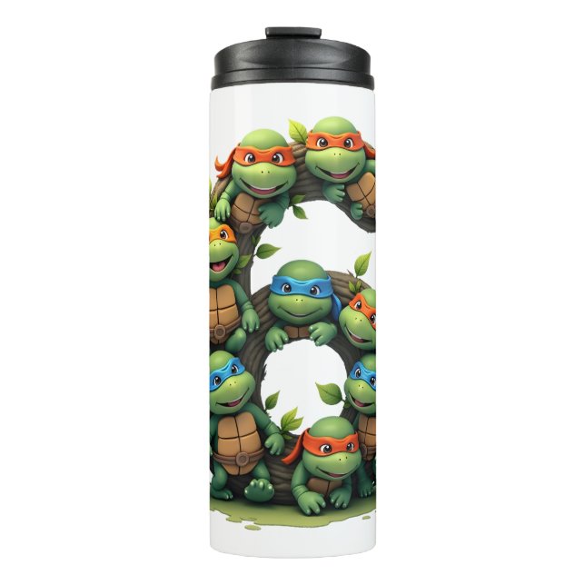 6th Birthday Sea Turtle Tortoise Theme Party 6 Yea Thermal Tumbler (Front)