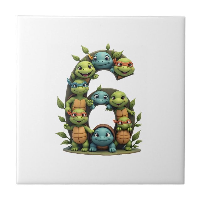 6th Birthday Sea Turtle Tortoise Theme Party 6 Yea Tile (Front)