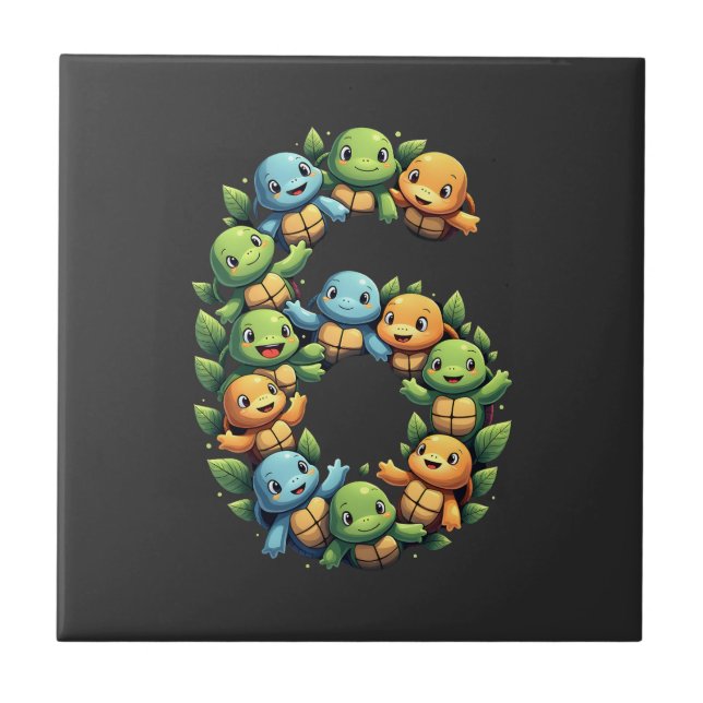 6th Birthday Sea Turtle Tortoise Theme Party 6 Yea Tile (Front)