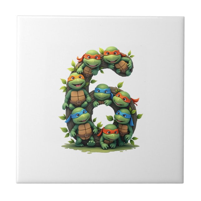 6th Birthday Sea Turtle Tortoise Theme Party 6 Yea Tile (Front)