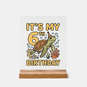 6th Birthday Sea Turtle Vintage Engraving Design_1 Acrylic Sign