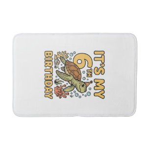 6th Birthday Sea Turtle Vintage Engraving Design_1 Bath Mat