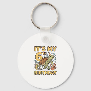 6th Birthday Sea Turtle Vintage Engraving Design_1 Key Ring