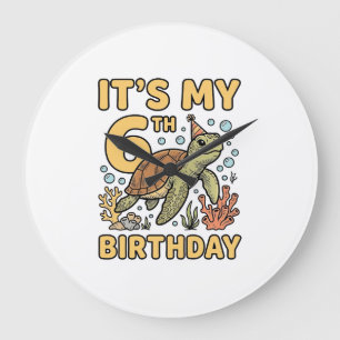 6th Birthday Sea Turtle Vintage Engraving Design_1 Large Clock