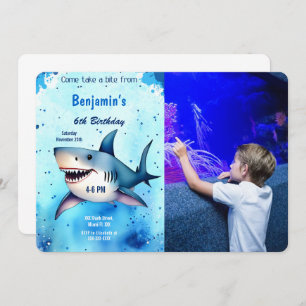 6th Birthday Shark Photo Invitation