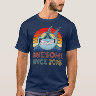 6th Birthday Shark Vintage Awesome Since 2016 6 Ye T-Shirt