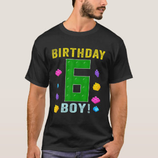 6Th Birthday Six 6 Years Old Block Building Boys K T-Shirt