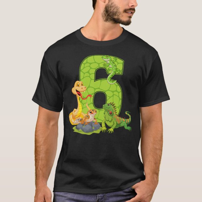 6th Birthday Snake Lizard Reptile 6 Year Old Birth T-Shirt (Front)