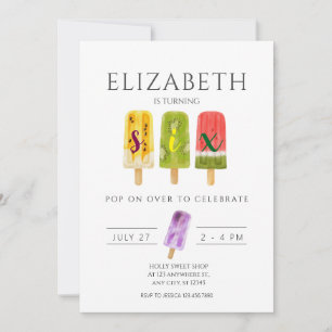 6th Birthday Summer popsicle ice cream party Invitation