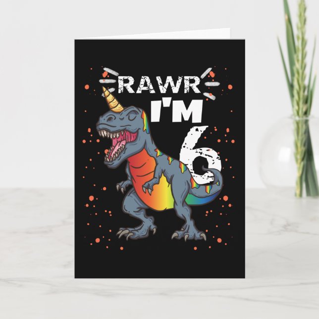 6th Birthday T Rex Dinosaur Card (Front)