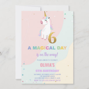 6th Birthday Unicorn Birthday Invitations