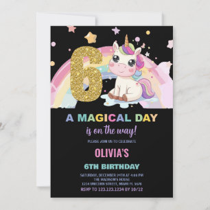6th Birthday Unicorn Birthday Invitations