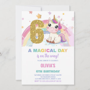 6th Birthday Unicorn Birthday Invitations