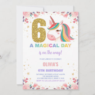 6th Birthday Unicorn Birthday Invitations