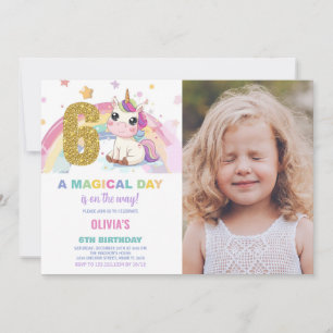 6th Birthday Unicorn Birthday Invitations photo