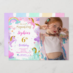 6th Birthday Unicorn Photo Invitation