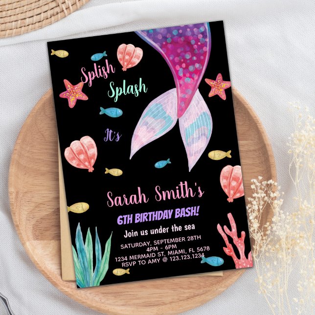 6th Dark Pink on top mermaid Birthday Invitation (6th Dark Pink on top mermaid Birthday Invitation)