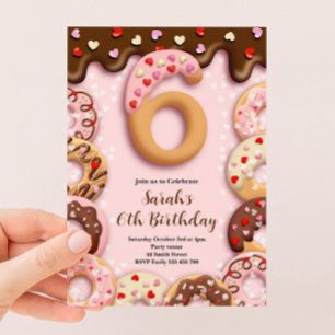 6th Doughnut Birthday Girls Invitation
