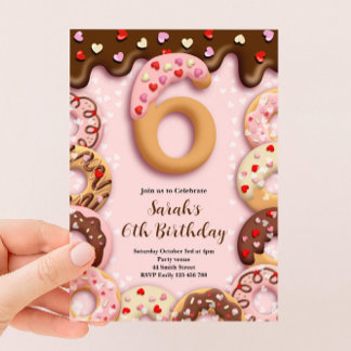 6th Doughnut Birthday Girls Invitation