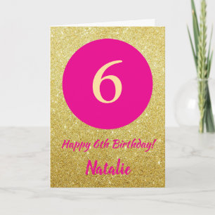 6th Happy Birthday Hot Pink and Gold Glitter Card