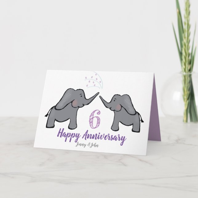6th iron wedding anniversary cute elephant card (Front)
