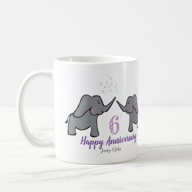 6th iron wedding anniversary cute elephant coffee mug (Left)