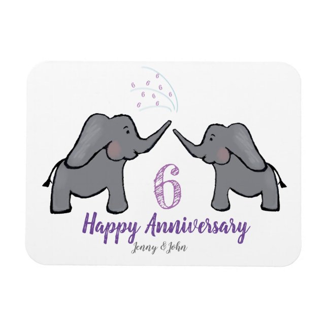 6th iron wedding anniversary cute elephant magnet (Horizontal)