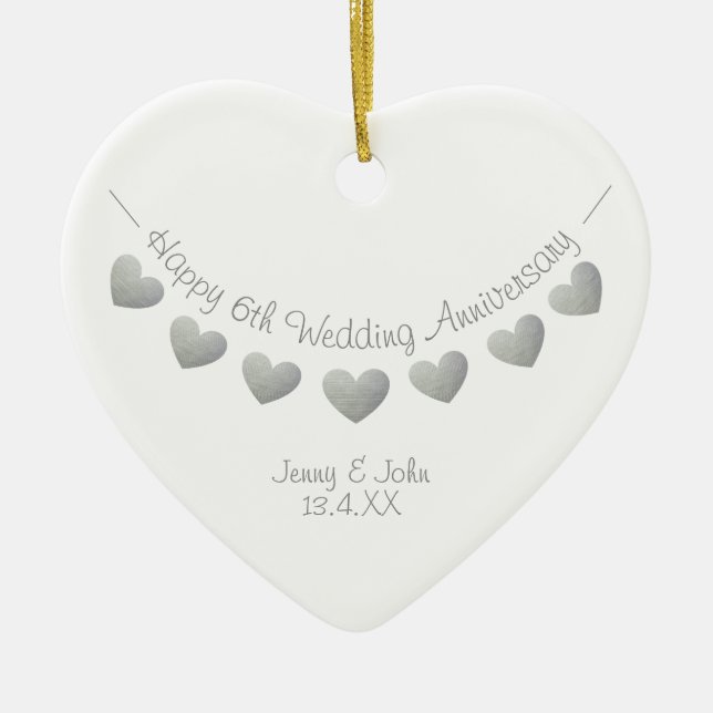 6th Iron Wedding Anniversary heart ornament (Front)