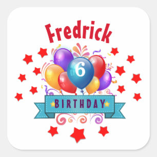 6th KIDS Birthday Festive Colourful Balloons B10C Square Sticker
