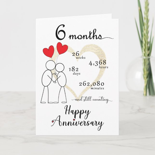6th Month Anniversary Card with heart balloons (Front)