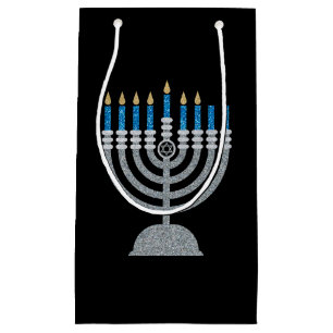 6th Night of Hanukkah Glitter Small Gift Bag