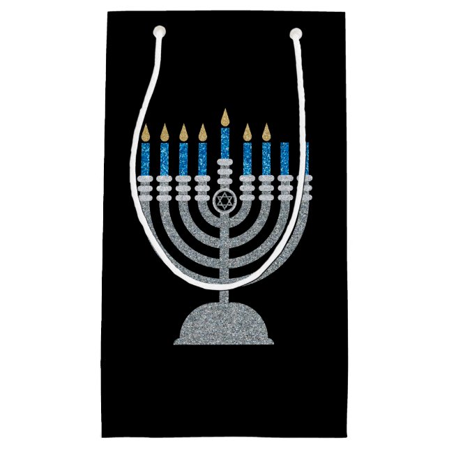 6th Night of Hanukkah Glitter Small Gift Bag (Front)