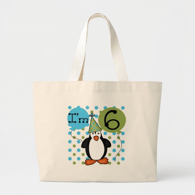 6th Penguin Birthday Large Tote Bag (Front)