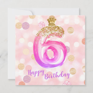 6th Pink Purple Gold Birthday Girl Card