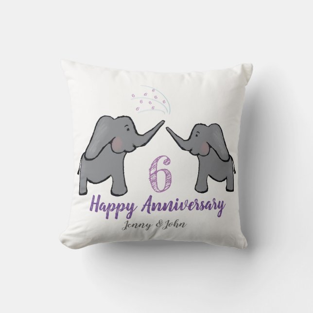 6th purple elephant anniversary cushion (Front)