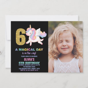 6th Rainbow Unicorn Birthday Invitations photo