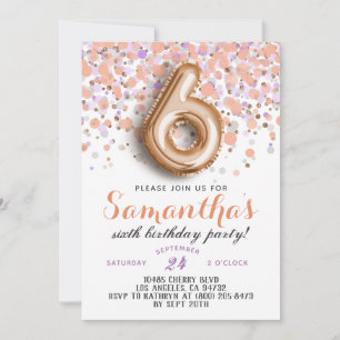 6th Rose Gold Birthday Invitation