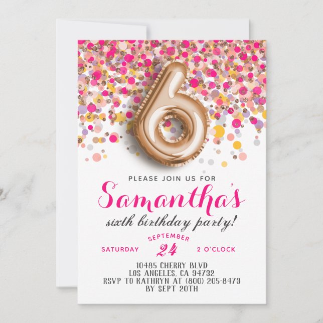 6th Rose Gold Birthday Invitation (Front)