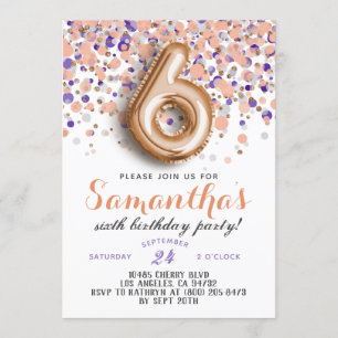 6th Rose Gold Birthday Invitation