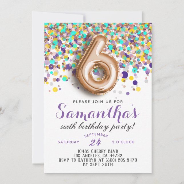 6th Rose Gold Birthday Invitation (Front)