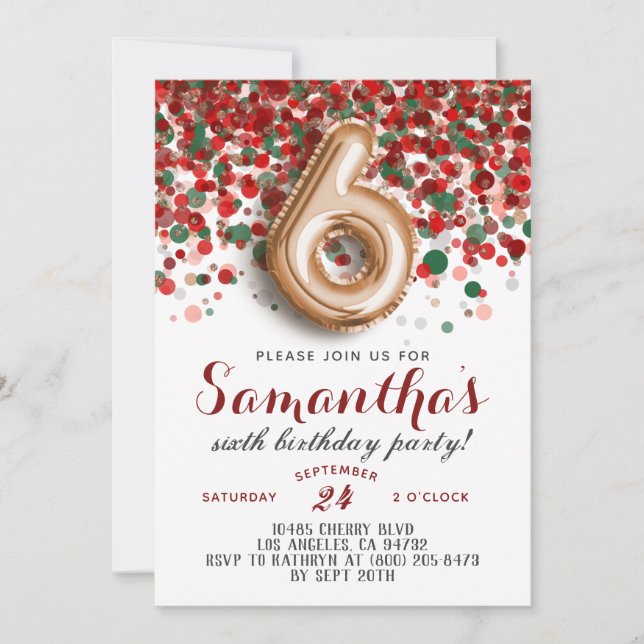 6th Rose Gold Birthday Invitation (Front)