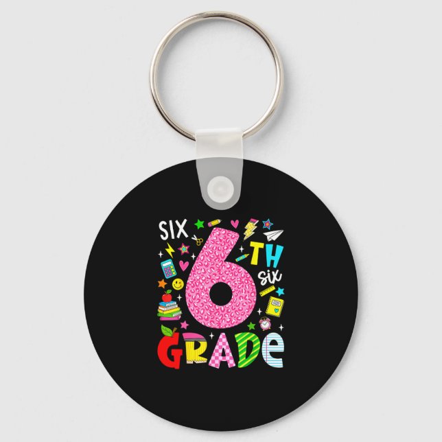 6th sixth grade retro colourful back to school key ring (Front)