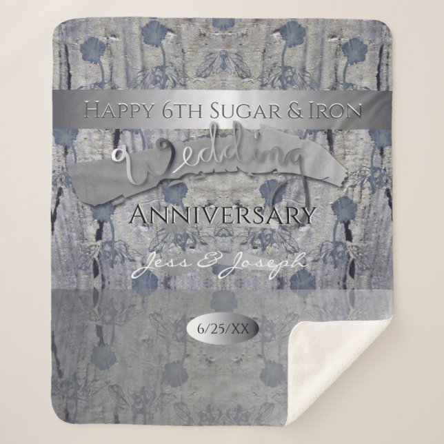 6th Sugar & Iron Wedding Anniversary Shabby Chic Sherpa Blanket (Front)
